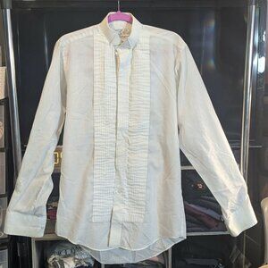Men's After Six brand White Button-Down Pleated Cotton/Poly LS Shirt 14.25 / 35